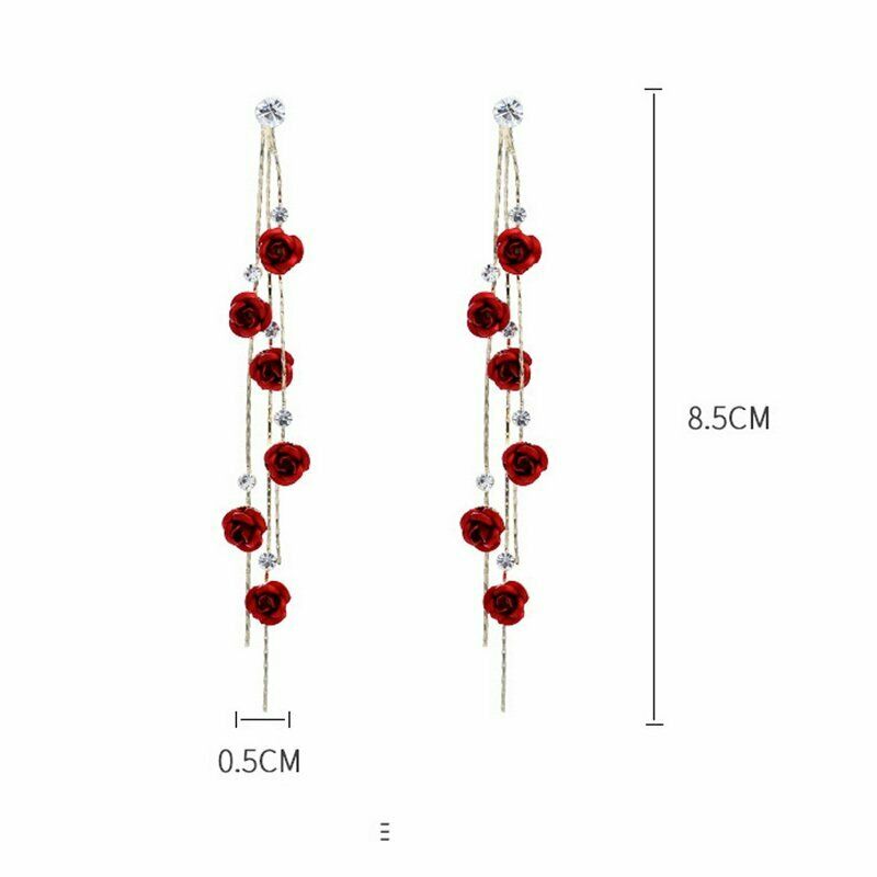 Anting Rumbai Panjang Desain Bunga Mawar Gaya Korea