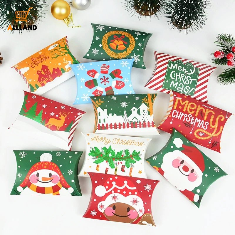 10pcs Kotak Permen Bentuk Bantal Santa Claus Bahan Kertas Kraft Untuk Perlengkapan Pesta Natal