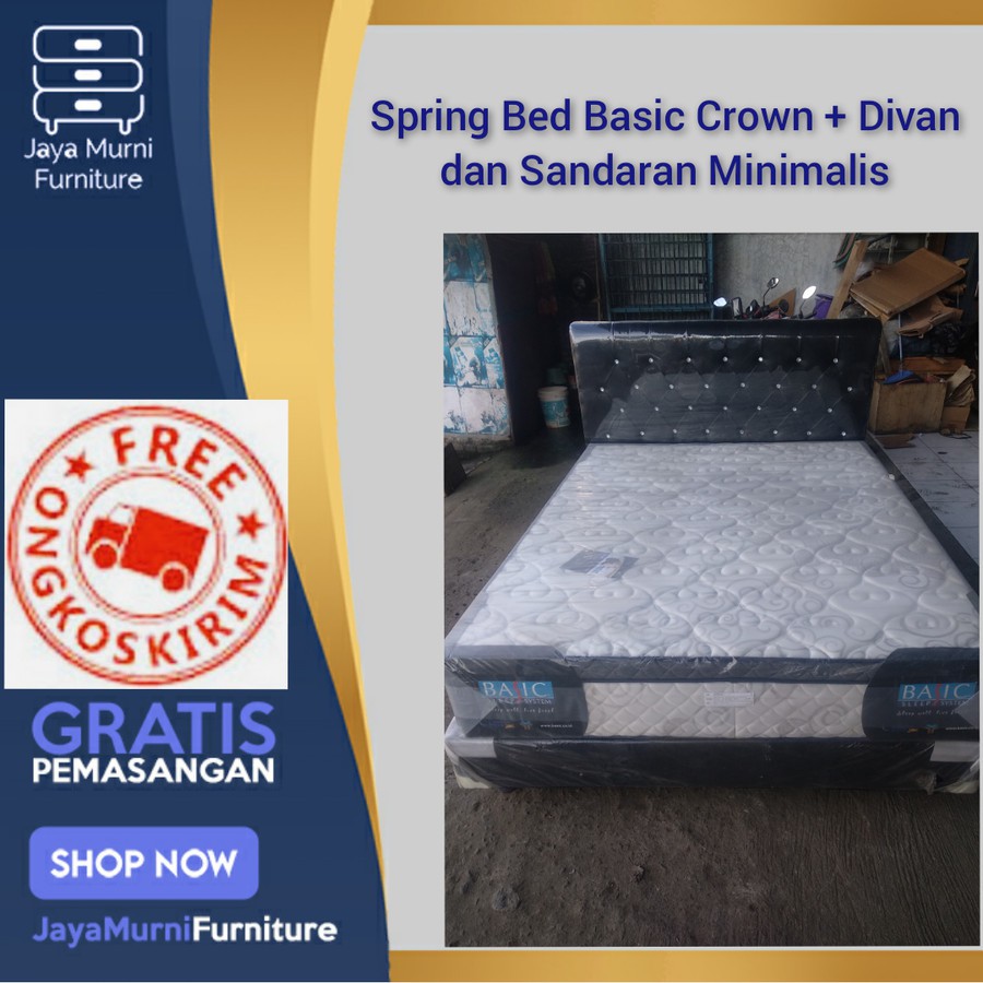 Spring Bed 160 x 200 Basic Crown dengan Sandaran dan Divan Minimalis