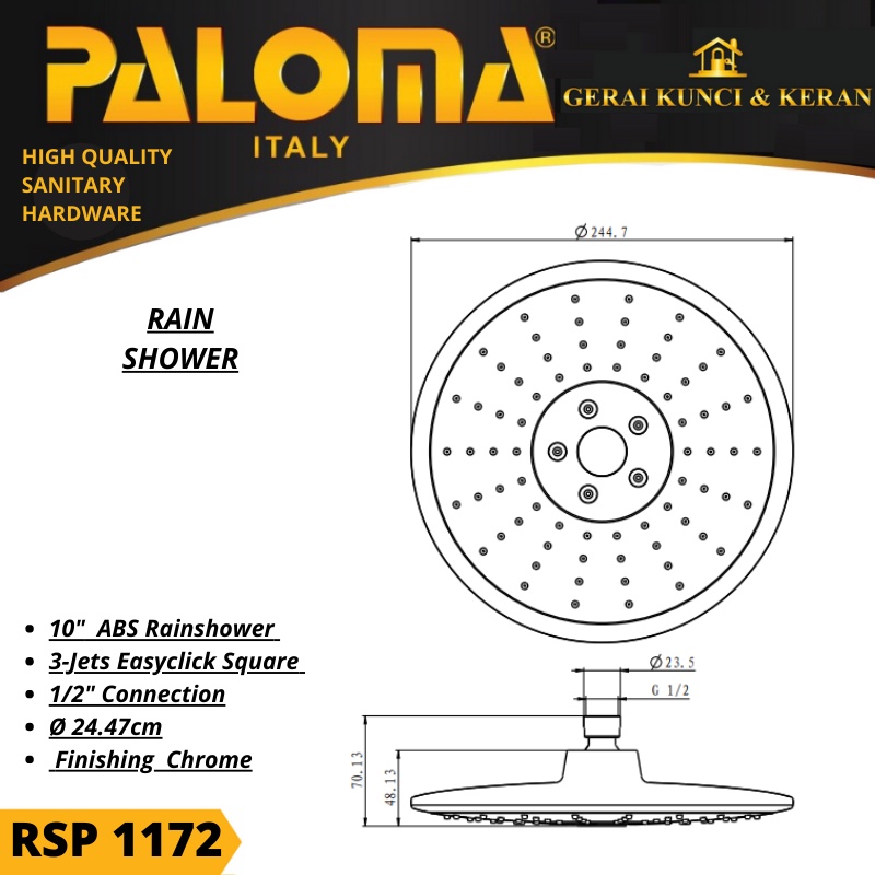 PALOMA 10&quot; RAINSHOWER 3-JET EASYCLICK RSP 1172