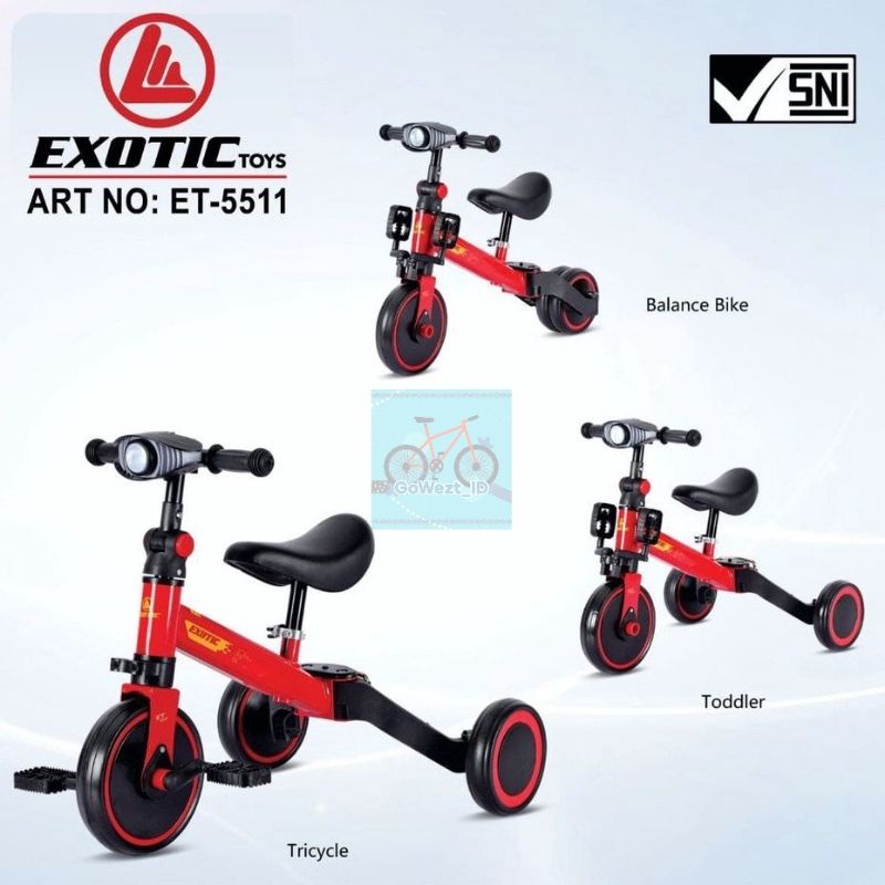 Push Bike Balance Bike Sepeda Roda Tiga Tricycle EXOTIC ET-5511 / ET-709 Sepeda Toddler Anak | High Quality