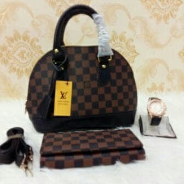 Tas Wanita LV Alma + Dompet + Jam Tangan + Bonus Acsesoris