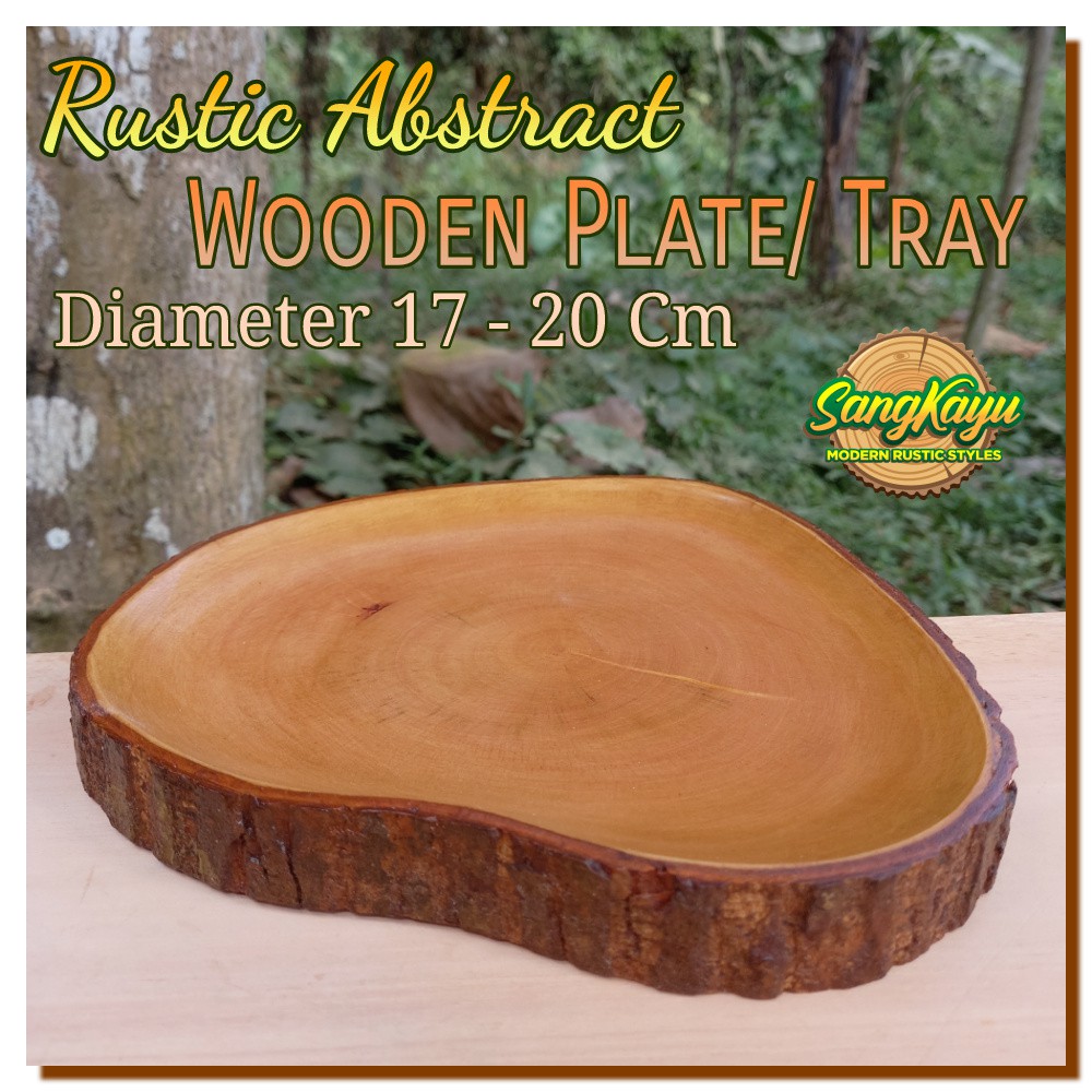 Natural Wooden serving plate 17-20 cm Abstrak Piring saji nampan kayu