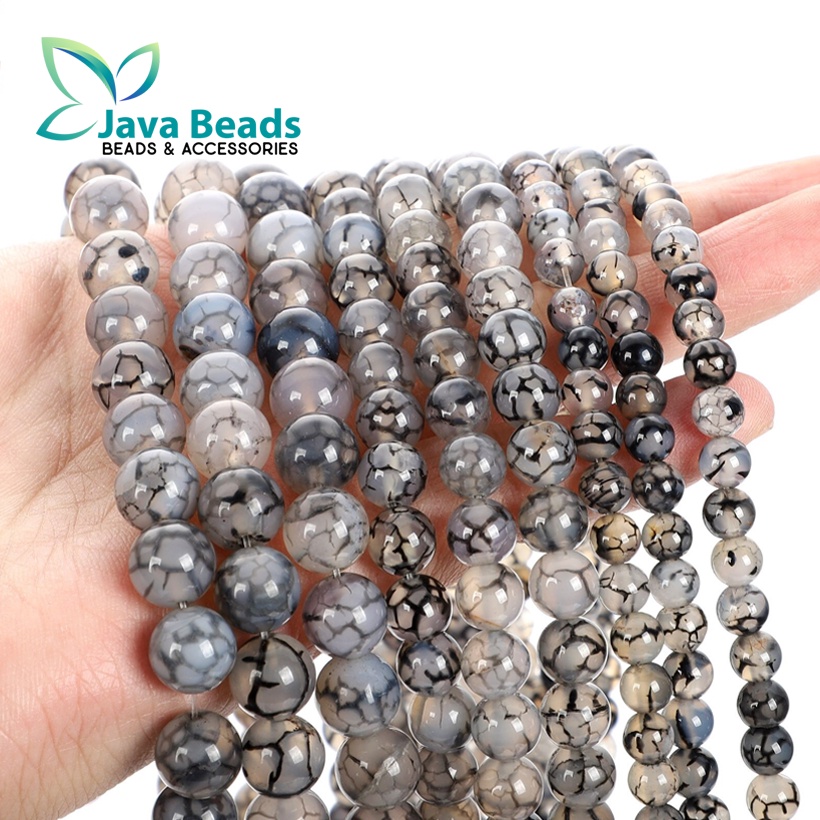 Manik Batu Alam Petir Grey Fire Black Dragon Agate Natural Stone Beads