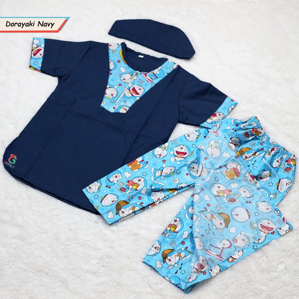SARKOCI TURKI ANAK MOTIF DORAYAKI NAVY/BAJU MUSLIM ANAK/GROSIRBAJU KOKO MODERN