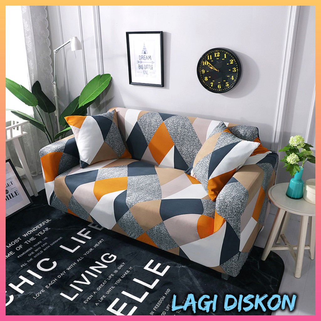 Cover Sofa Bed 1 2 3 Seater Rubik Bahan Elastis Lembut Halus Murah Berkualitas Free Stik + Sarban