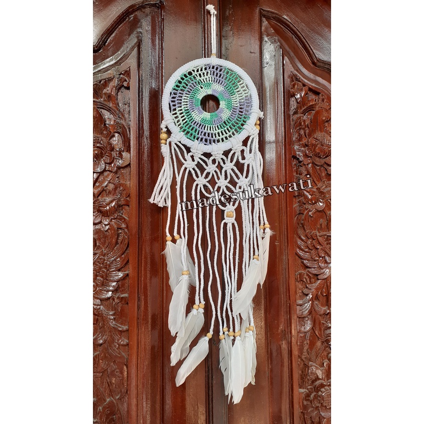 Dream catcher sulam jaring benang diameter 17cm panjang 67cm dekorasi hiasan rumah