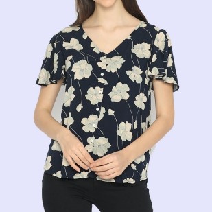 Blouse Chaps Flutter Navyfloral 309 Wanita