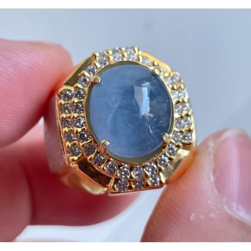 CINCIN PERAK MEWAH NATURAL STAR BLUE SAFIR SRILANKA KRISTAL KUALITAS SULTAN