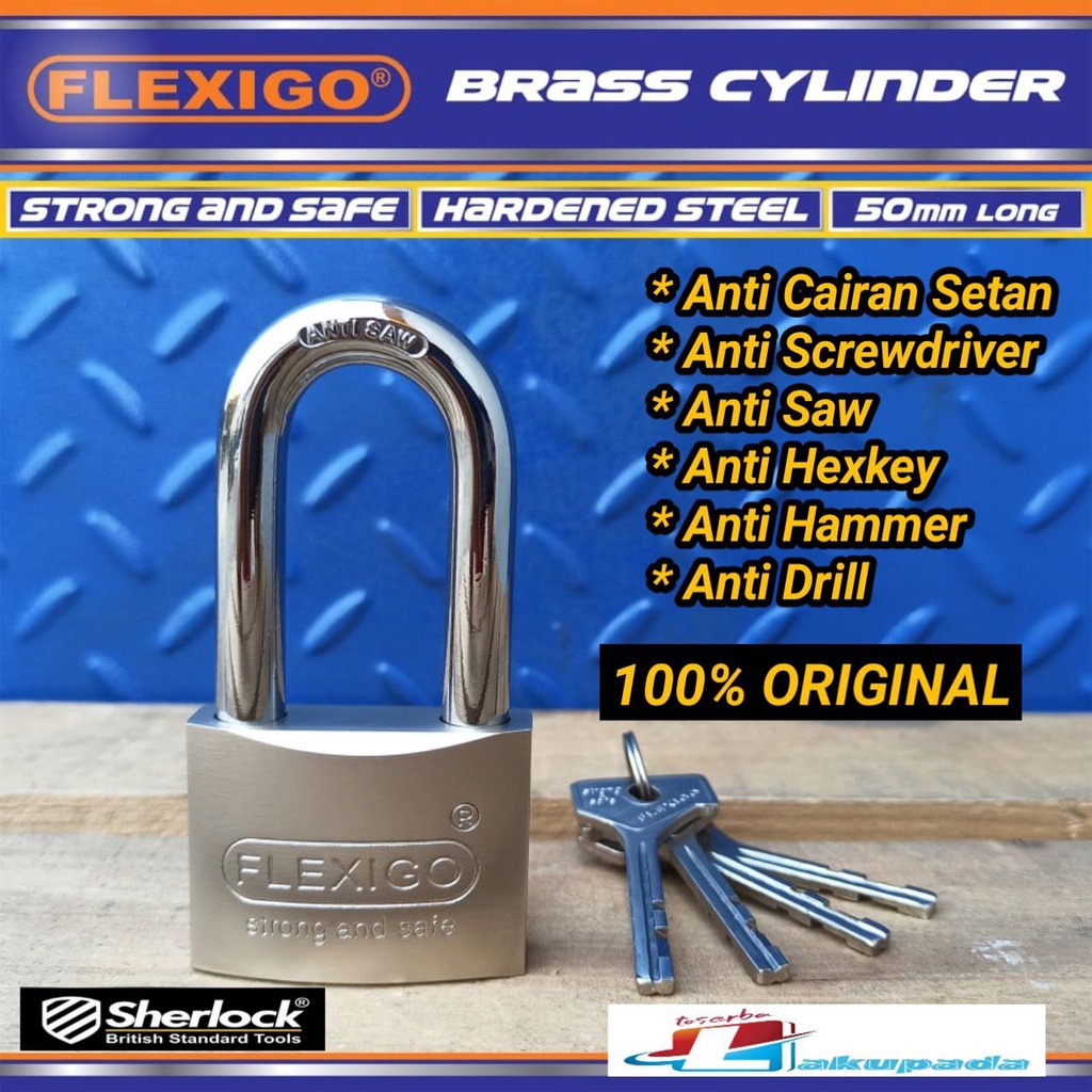 Gembok FLEXIGO Original Division Of Sherlock Padlock Long Panjang 50mm