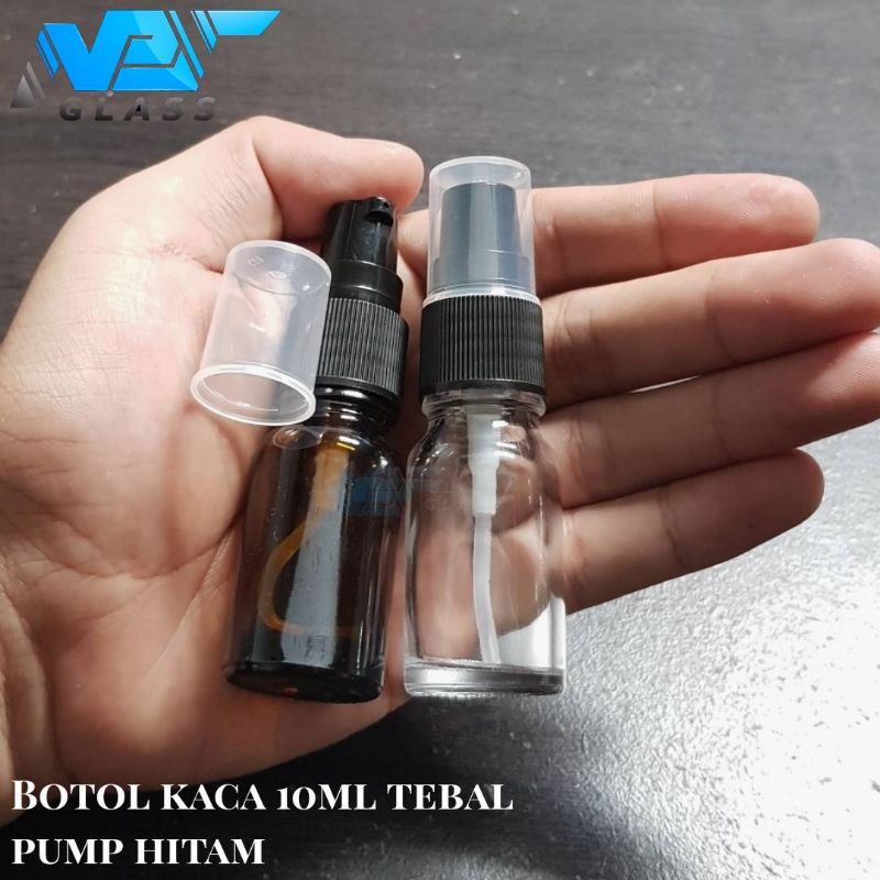 botol kaca 10ml pump treatment / botol kaca 10ml amber pump hitam