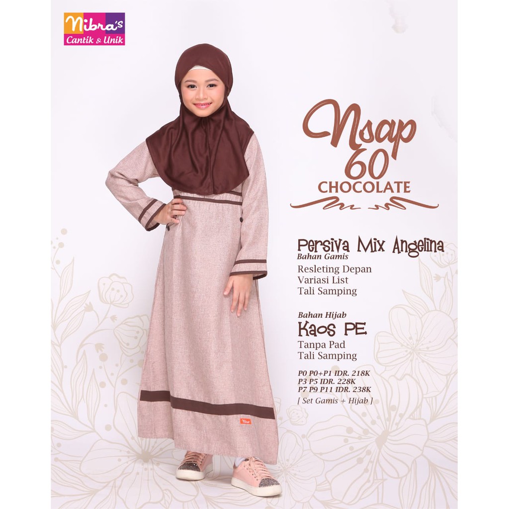 GAMIS ANAK NIBRAS NSAP 60 CHOCOLATE / SARIMBIT LEBARAN KELUARGA MUSLIM / SATU SET GAMIS + HIJAB