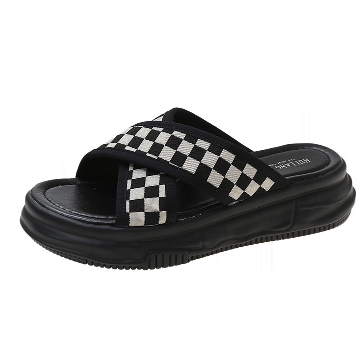 TBIG [COD] Sandal Slip On Square Sandal Wanita Sepatu Korea Style Sekolah Kuliah