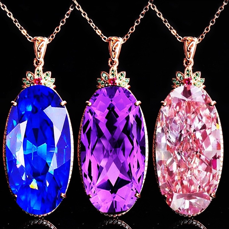 Kalung Rantai Liontin Sapphire Mewah Untuk Wanita