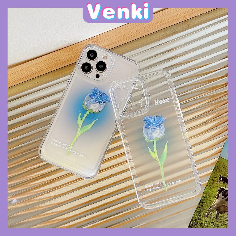 iPhone Case Luxury Silicone Soft Case Clear Case Shockproof Protection Camera Blue Rose Flower Compatible For iPhone 11 iPhone 13 Pro Max iPhone 12 Pro Max iPhone 7Plus iPhone xr