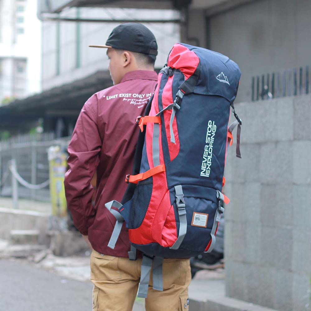 Justrue Tas Gunung Carrier 60 Liter Ransel Keril 60L Merah 229