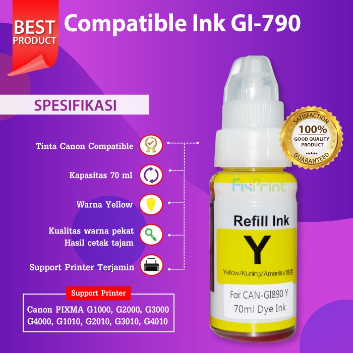 Paket 1 Satu SET TINTA COMPATIBLE CANON GI790 GI 790 PRINTER G1010 G2010 G3010 G4010 G2000 G3000