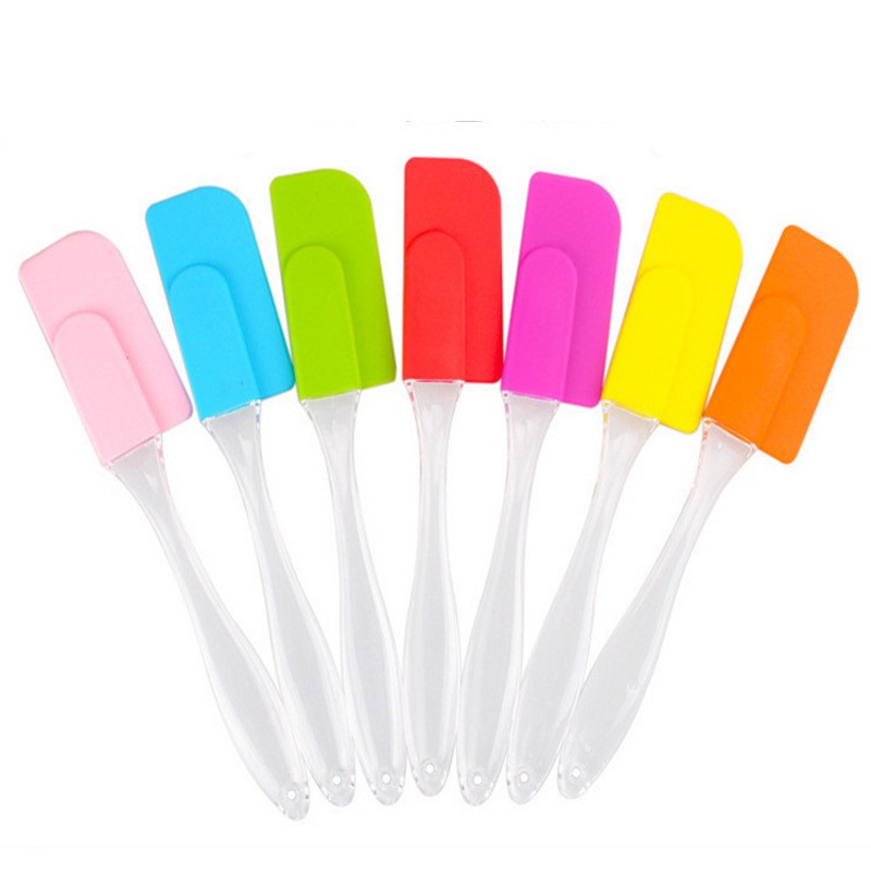 1Pc Random Color Silicone Cake Cream Spatula with Crystal Transparent Handle/Creamy Butter Mixing Scraper/Kitchen Baking Tools