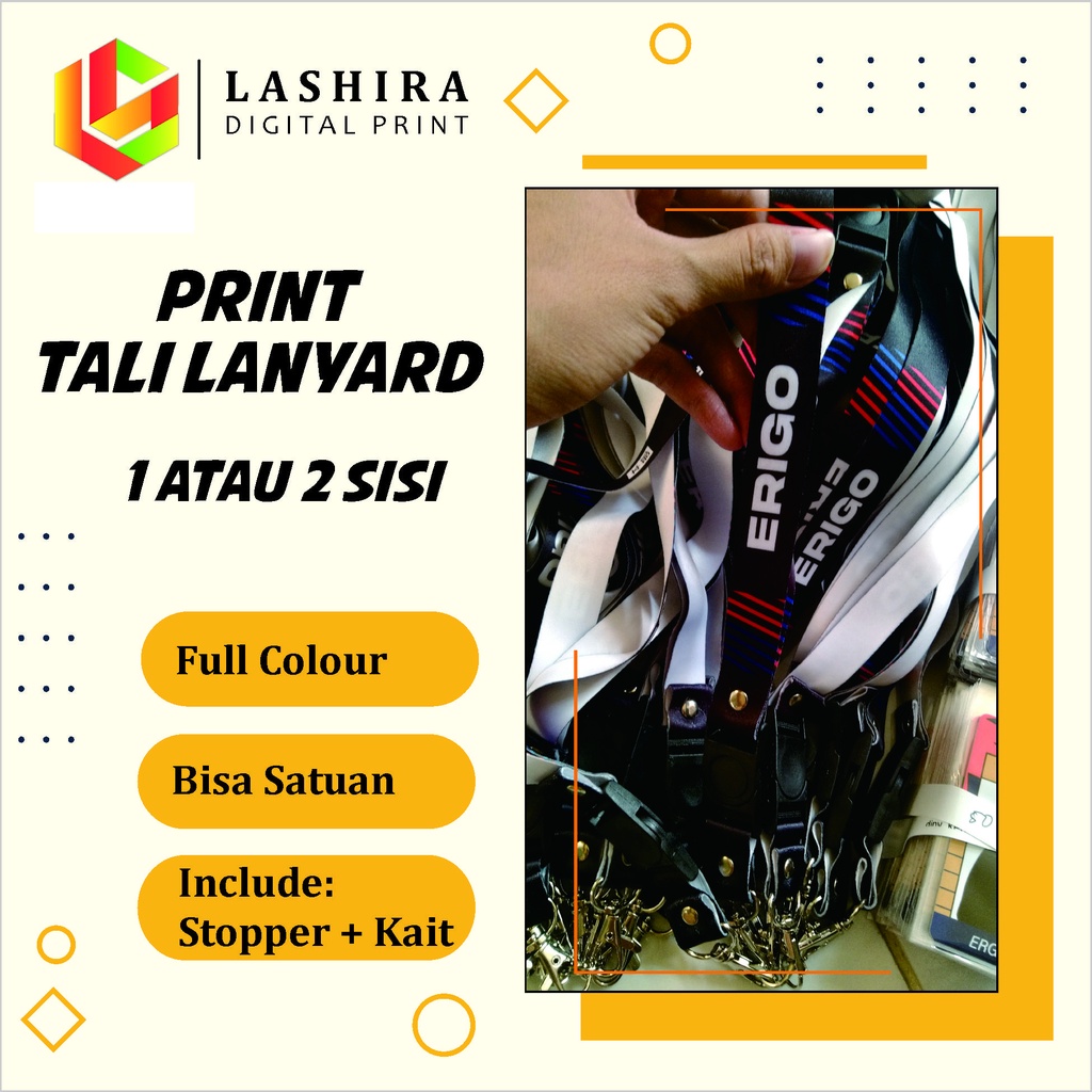 

Print Tali Lanyard Custom printing cetak tali id card 1 atau 2 sisi 2cm lebar 2 cm full color (Min.20pcs)