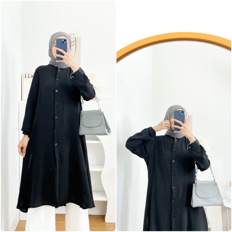 Laudya Tunik Basic Crinkle Airflow Long Tunik Polos Tunik Kancing Busui