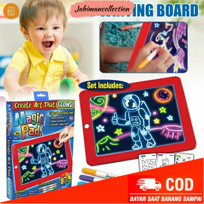 

✨ BISA COD ✨ Magic Pad Magic Drawing Buku Gambar Anak 3D Dengan Lampu LED