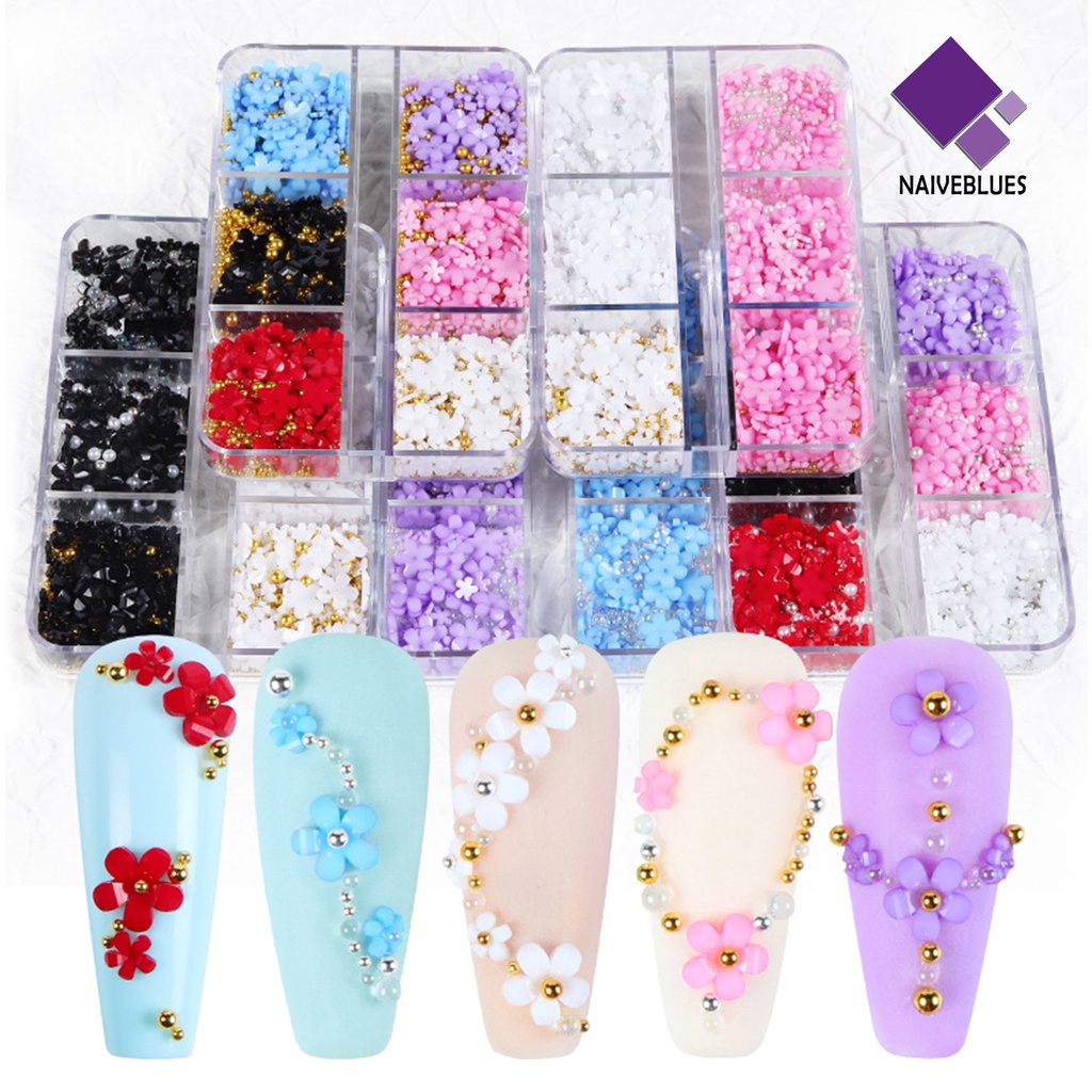 Naiveblue &gt; 6 Sekat / Set Ornamen Bunga Bahan Resin Untuk Dekorasi Nail Art / Manicure