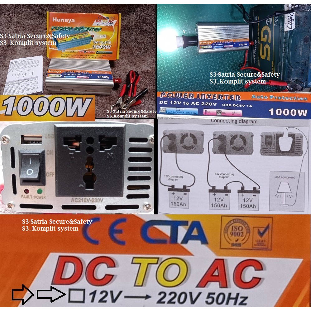 Power solar Panel Surya aki 12v Inverter 1000Watt 1000W 1000 W Watt