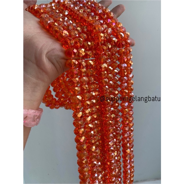 Crystal Ceko transparan 12mm ORANGE bening OREN manik donat kristal bahan kalung gelang anting strap mask kerajinan tangan craft citayam fashion week etink vintage elegan bali manik crystal