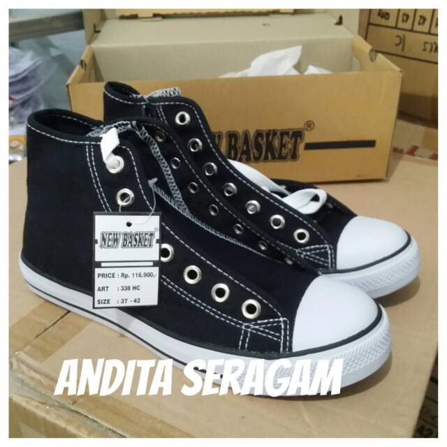 Sepatu New Basket 338 HC (boot/tinggi) black/white