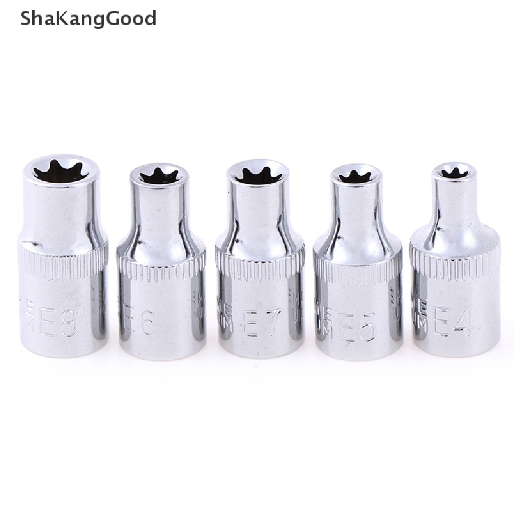 Skid 5pcs / Set Soket Torx Star Bit Female E Socket Wench Head 1 / 4 Inci