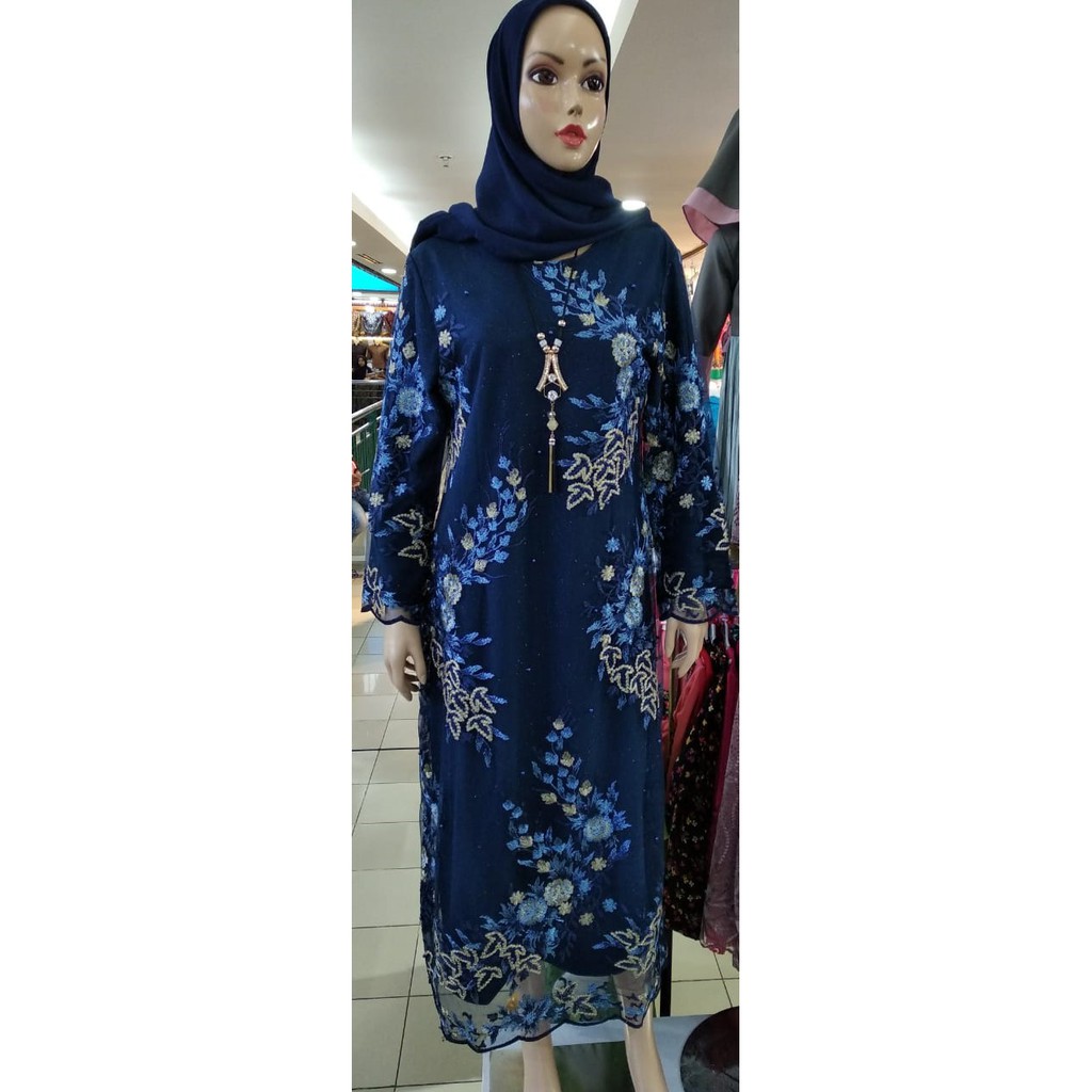 Gamis Import / Gamis Full Tile Bordir Navy