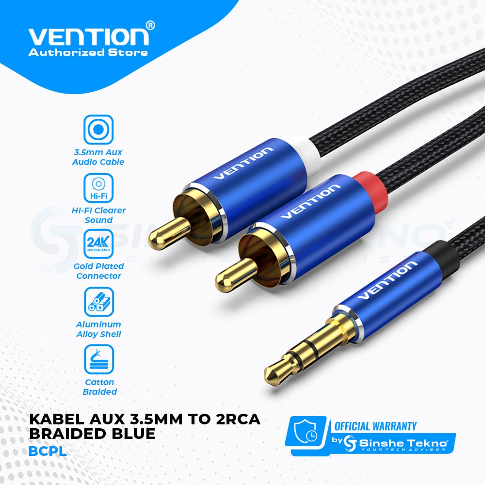Vention Kabel Aux 3.5mm To 2 RCA Male Braided Speaker Audio Stereo Speaker Home Music