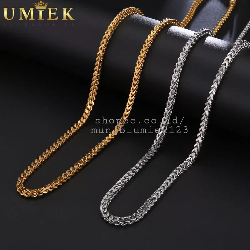 Kalung Pria Wanita Titanium Rantai asli kotak Rante emas gold kuning silver perak putih panjang cowo