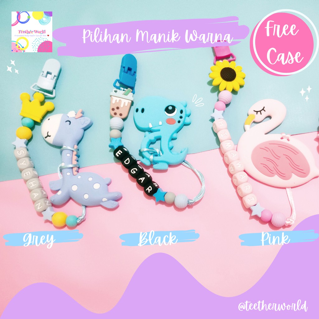 (FREE CASE) Set A Gigitan Bayi + Pacifier Clips / Tali Dot/ Tali Empeng/  Tali Custom Teetherworld-3