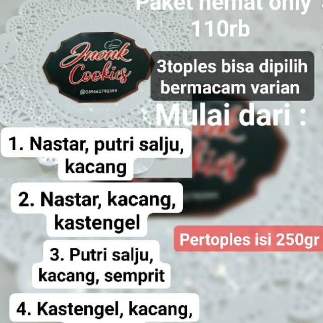 

Jnonk cookies . Paket hemat 110 ribu (3 toples, isi 250gr/toplesnya)
