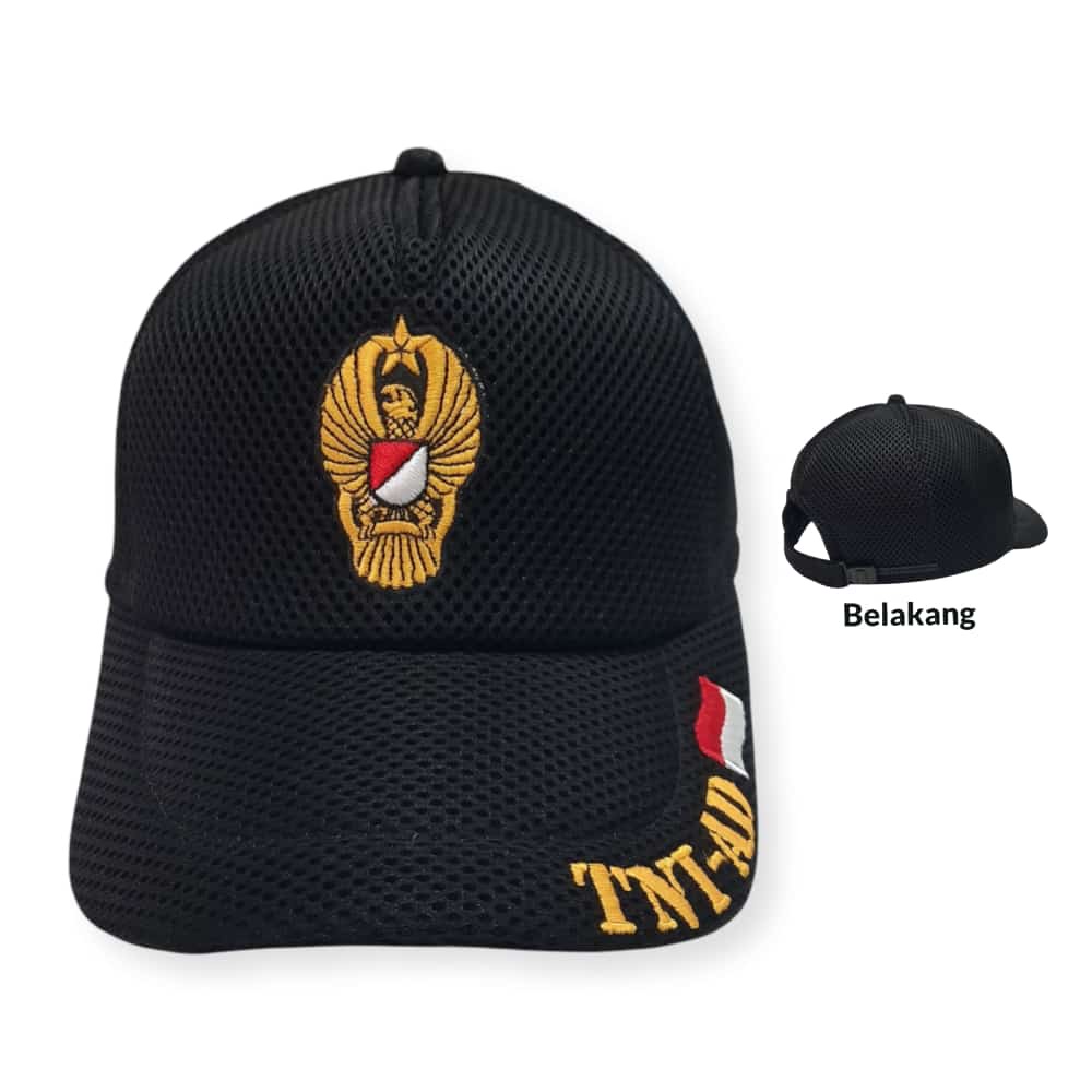 Topi Pria Lapangan Dobelmesh / Jaring Logo Bordir Hitam Tni AD