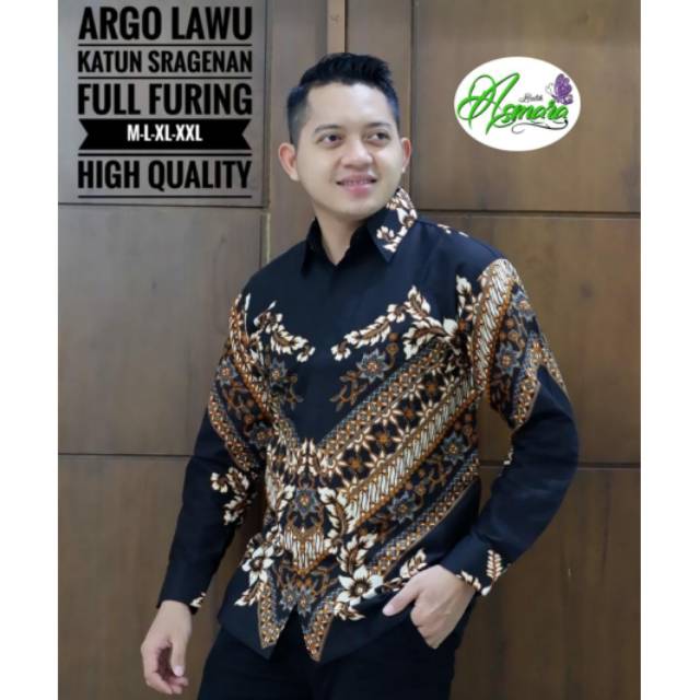 Kemeja Batik Pria/Batik Lengan Panjang ARGO LAWU Bahan Katun Sragenan Lapis Furing