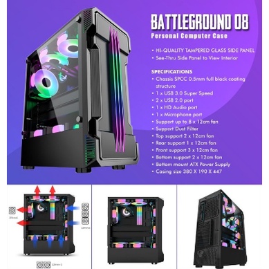 Casing Simbadda BattleGround 08 - ATX, mATX Tempered Glass Gaming Case