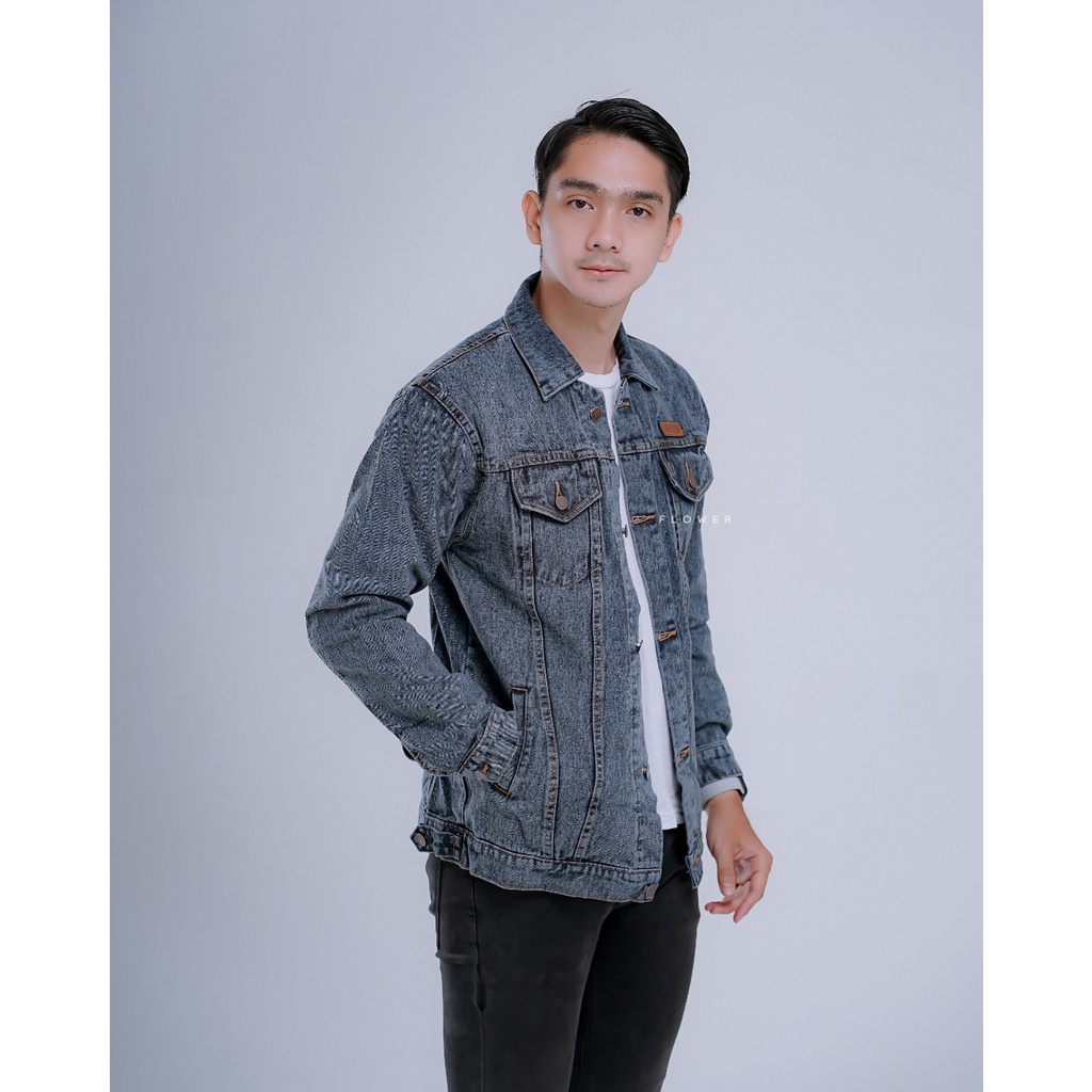 Jaket Jeans Sandwash Abu / Jaket Distro Denim / Jaket Jeans Pria / Jaket Sandwash JUMBO