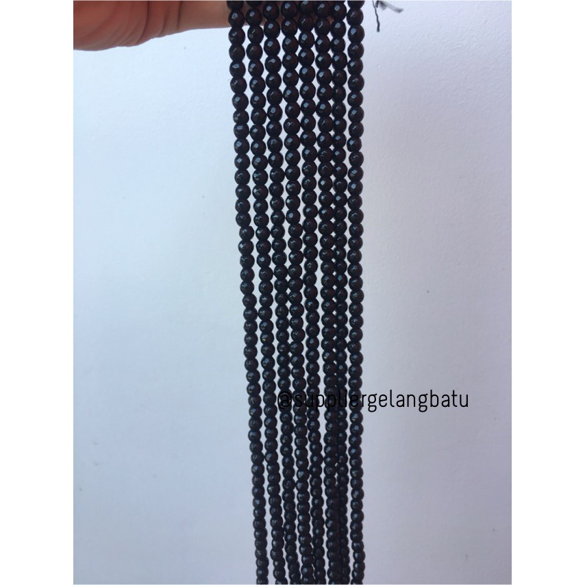 Batu black onyx FACET 6mm CUTTING bahan gelang kalung akik hitam asli aksesoris fashion perkakas