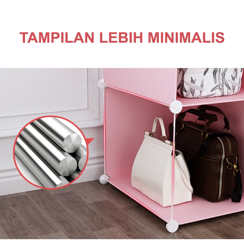 Lemari Pakaian Portable Lemari 12 Pintu 3 Rak Lemari Plastik Serbaguna - Worldhome