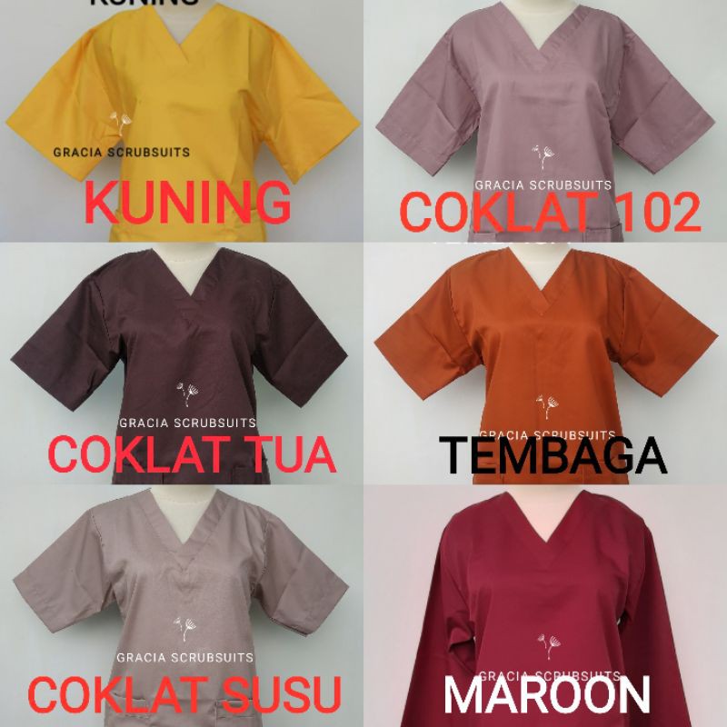 READY STOCK! GRACIA SCRUBSUITS - Baju jaga/baju scrub/jaga malam/oka/ APD bahan drill dokter MURAH