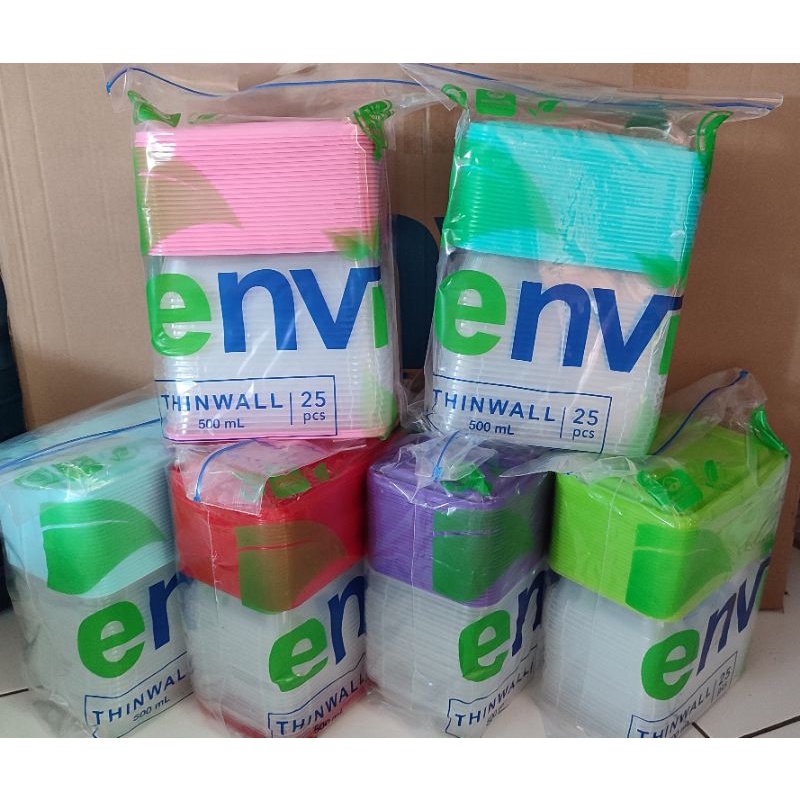 (ISI 25) Thinwall 500ml ENVI tutup warna LENTUR