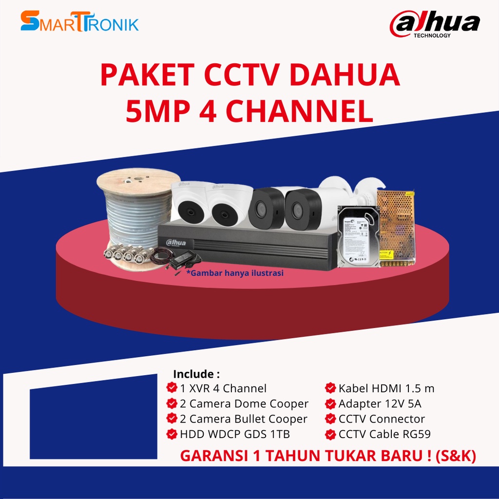 PAKET MURAH CCTV DAHUA 4 CHANNEL (5MP)