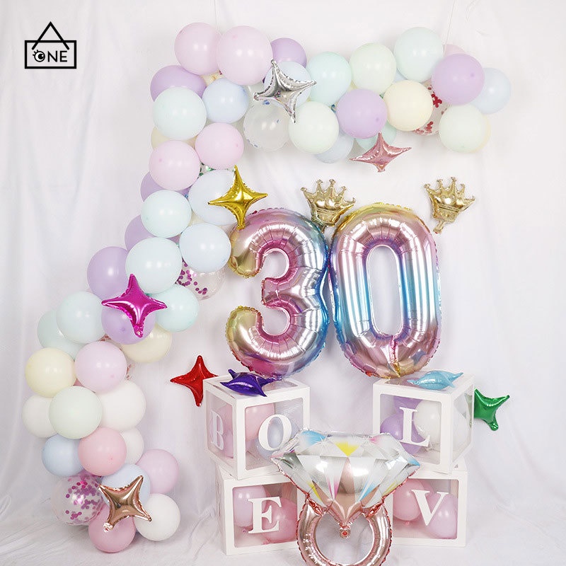 32 Inch Aluminium Foil Gradien Nomor Balon Mahkota Balon Ulang Tahun Dekorasi Pesta Pernikahan Birthday Supply COD❤️