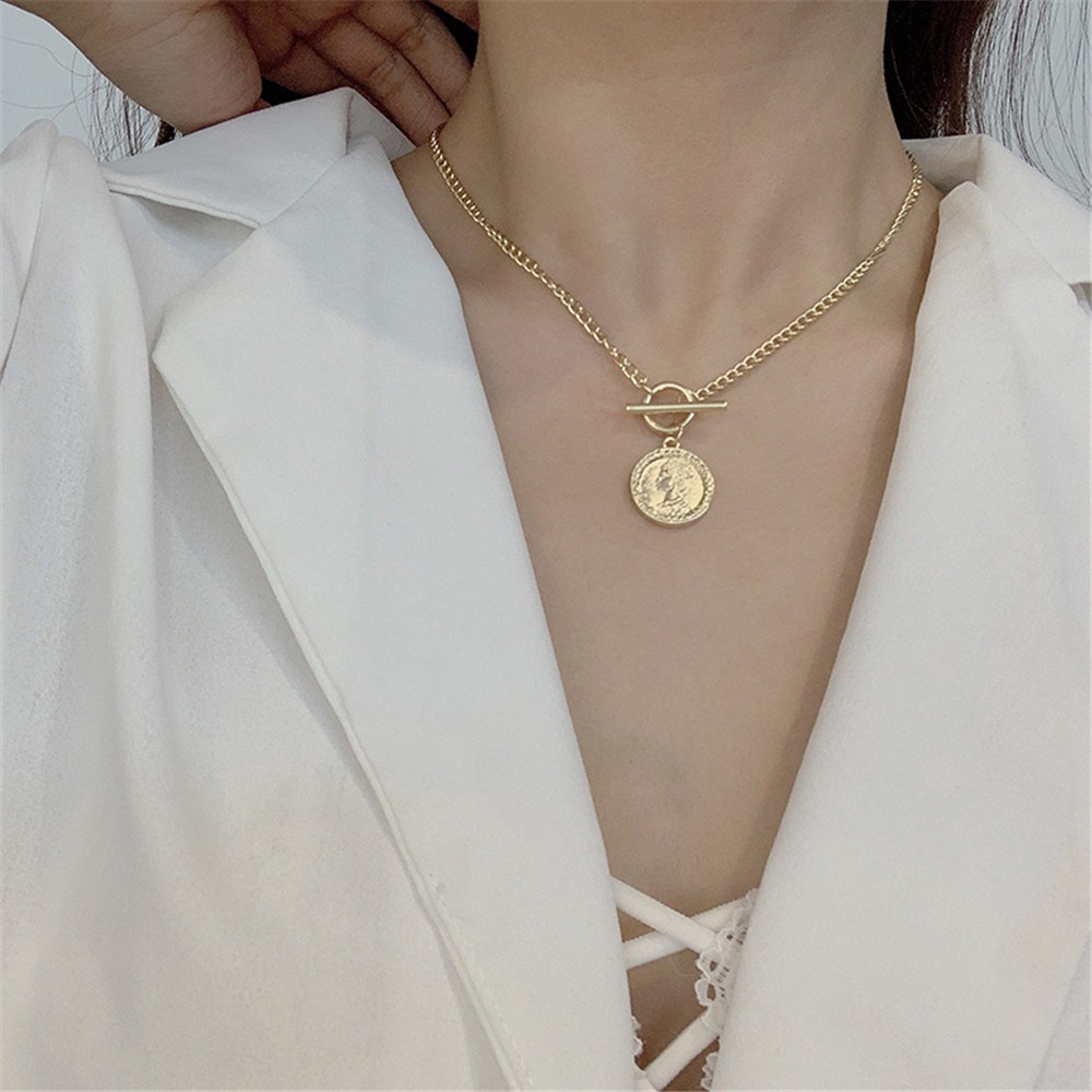 【COD Tangding】Korea Fashion Style Design Sense Coin Pendant Necklace Women Fashion Jeweller Gift