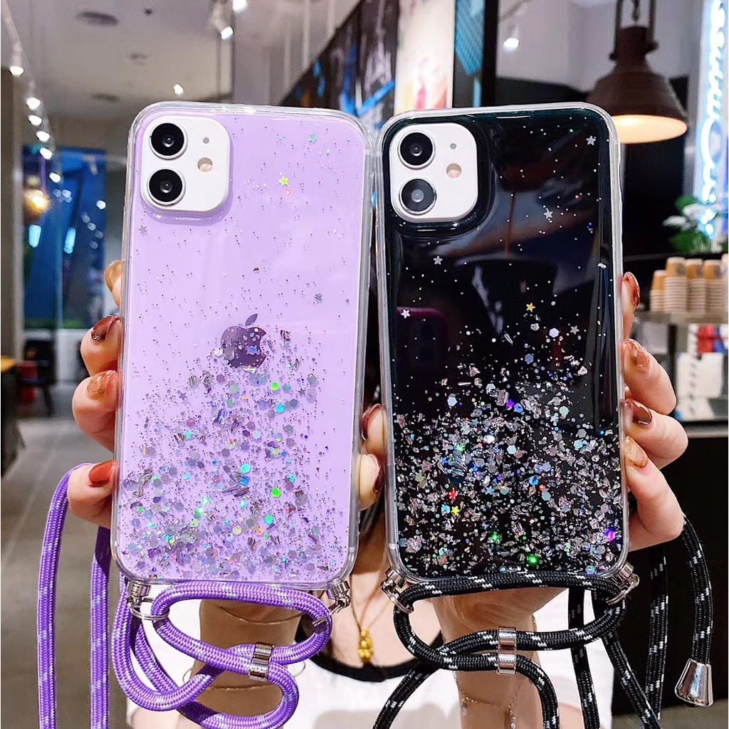 GL Case Glitter Bling Dengan Lanyard Untuk OPPO A91 RENO3 RENO4 a3s a5s a5/a9 a52/a92 a1k f1s c1 A54g A74g