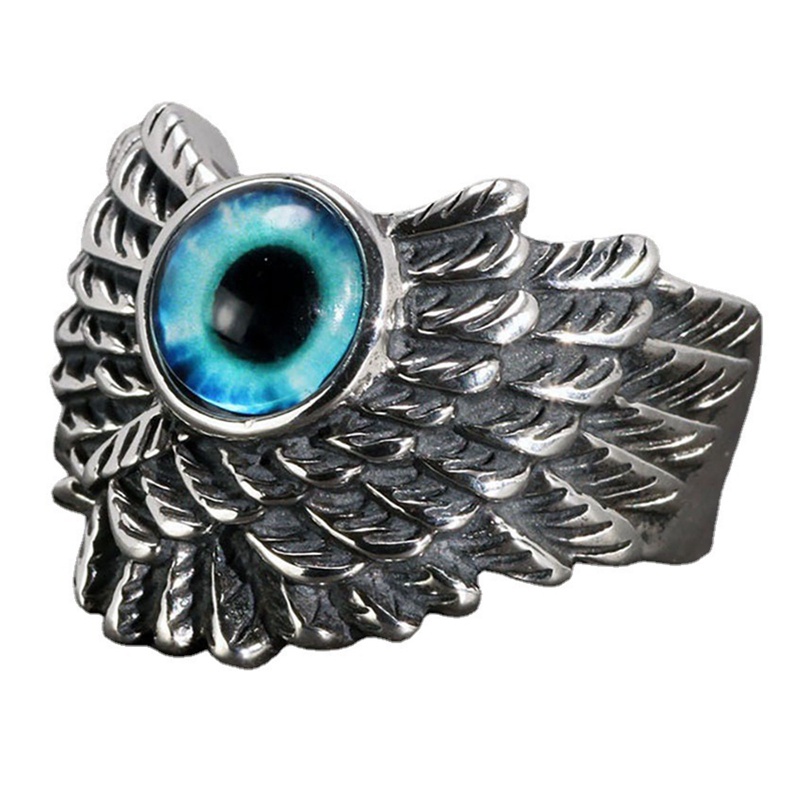 Cincin Wanita Bahan Sterling Silver 925 Desain Burung Hantu Biru Gaya Vintage Adjustable Untuk Hadiah