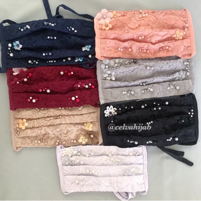 Masker hijab/ Masker kain/ Masker Brukat /Masker payet 3lapis