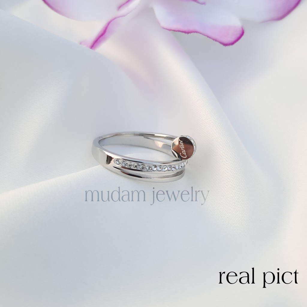 Cincin Titanium Model Paku Love Diamonds Artifisial Tersedia Warna Rosegold, Gold dan Silver
